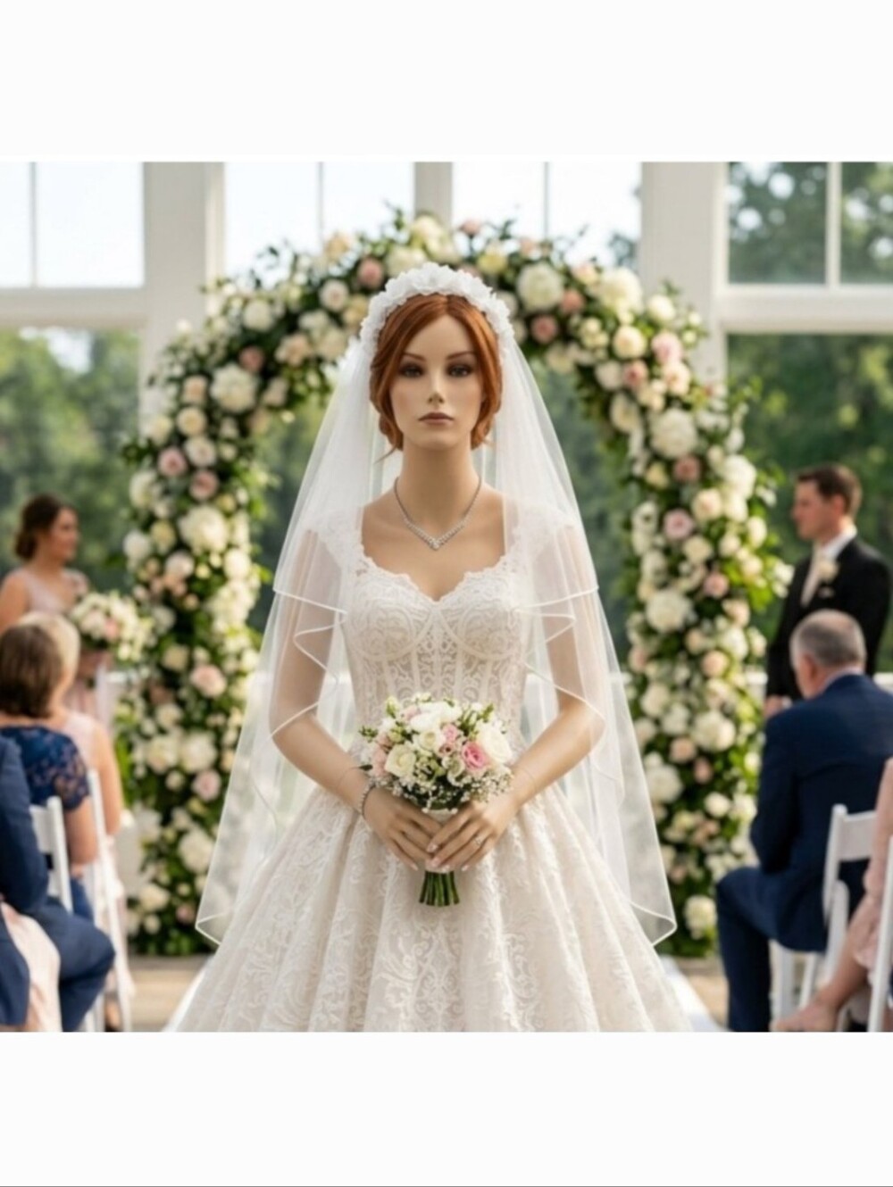 Vintage Pristine 1980s white Floral Bridal Veil.